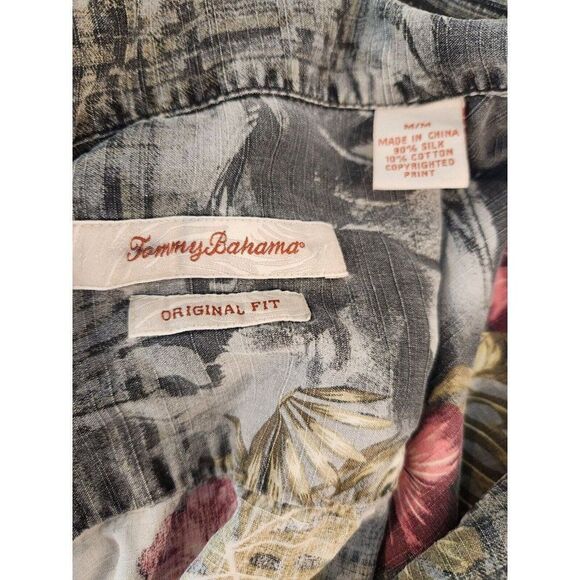 Tommy Bahama Hawaiian Hula Girl Short Sleeve Aloha Gray Shirt M Silk - Picture 5 of 5